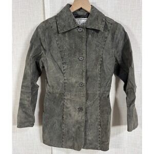 Vintage Y2K BB Dakota Brown 100% Suede Leather Stitch Jacket Womens Sz Small